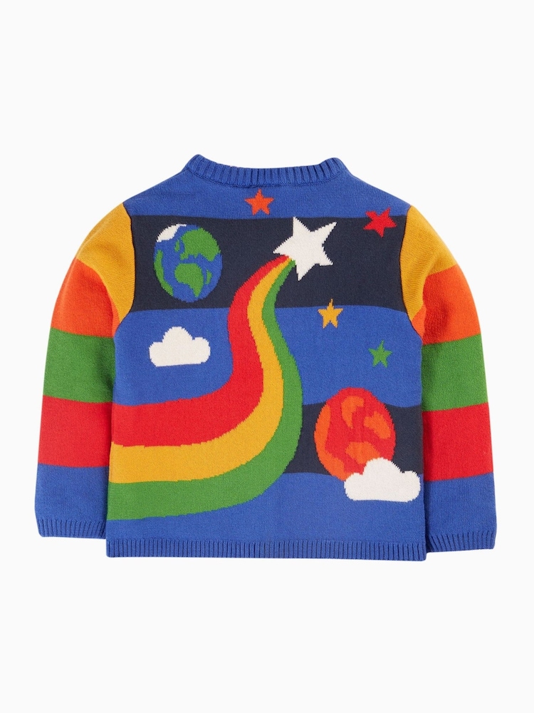 Frugi Boys Blue Multi Coloured Space Knitted Cardigan - Image 2 of 5