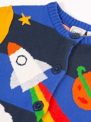 Frugi Boys Blue Multi Coloured Space Knitted Cardigan - Image 3 of 5