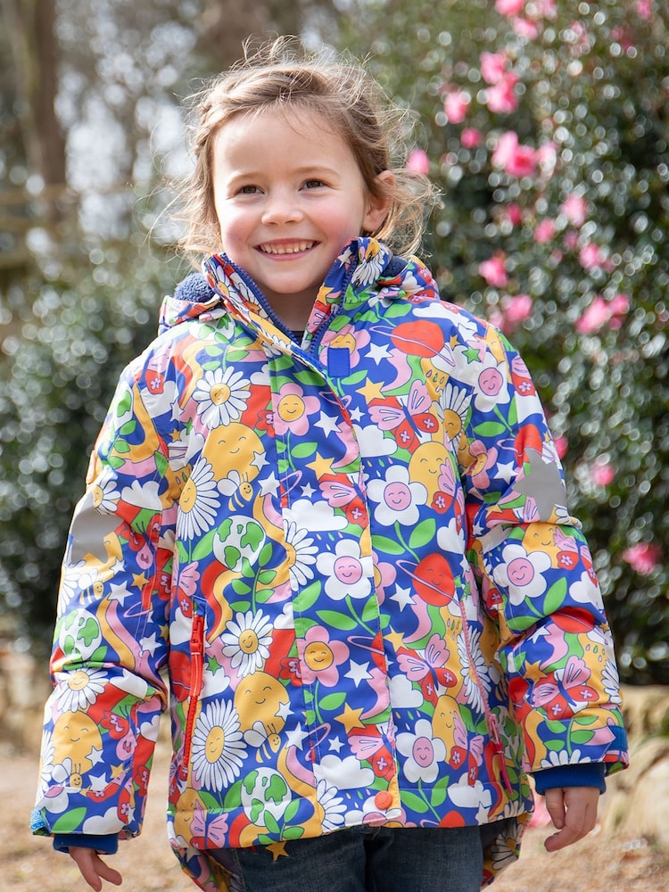 Frugi Blue Waterproof Flower Print Snow And Ski Coat - Image 1 of 9