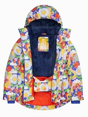 Frugi Blue Waterproof Flower Print Snow And Ski Coat - Image 3 of 9