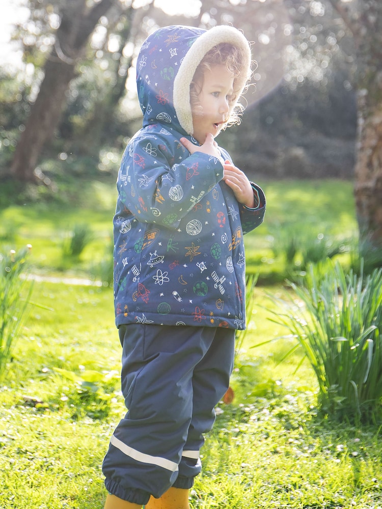 Frugi Blue Little Space Print Waterproof Parka Coat - Image 1 of 7 Frugi Blue Little Space Print Waterproof Parka Coat - Image 1 of 7