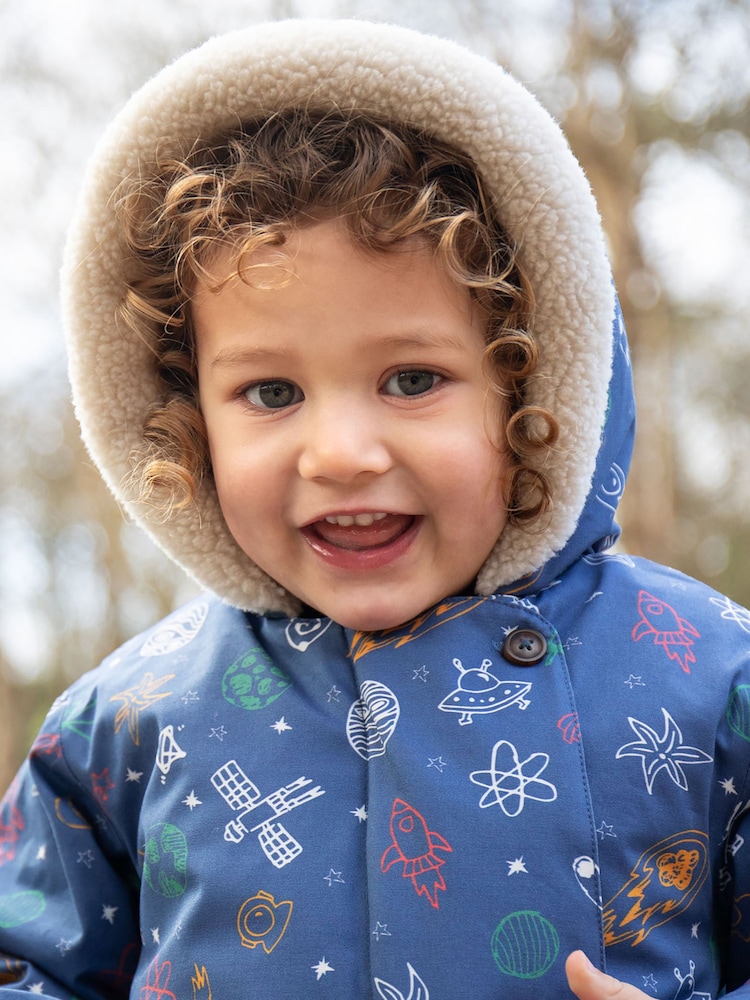 Frugi Blue Little Space Print Waterproof Parka Coat - Image 2 of 7
