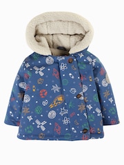 Frugi Blue Little Space Print Waterproof Parka Coat - Image 4 of 7