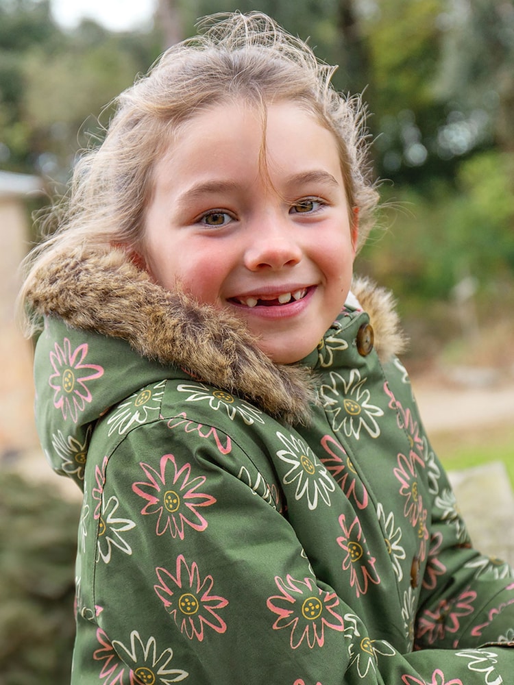 Frugi Green All-Over Print Waterproof Parka Coat - Image 2 of 10