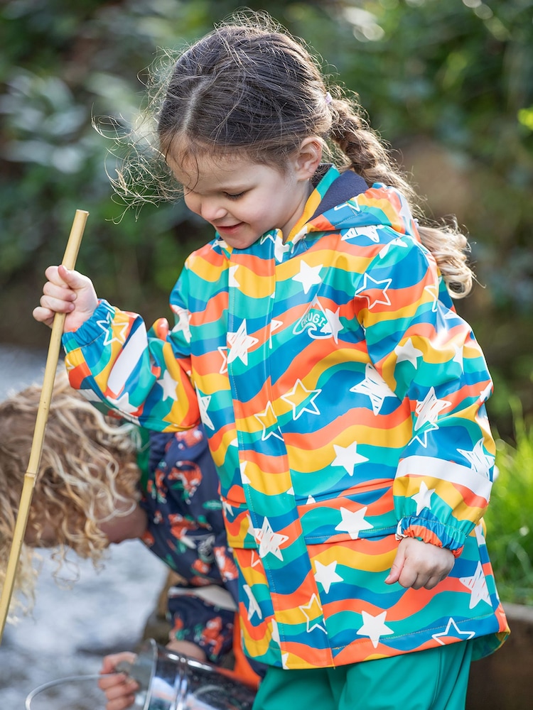 Frugi Blue Printed Wavy Stars Puddle Buster Waterproof Coat - Image 2 of 8