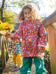 Frugi Girls Pink Printed Flowers Puddle Buster Waterproof Coat - Image 1 of 8