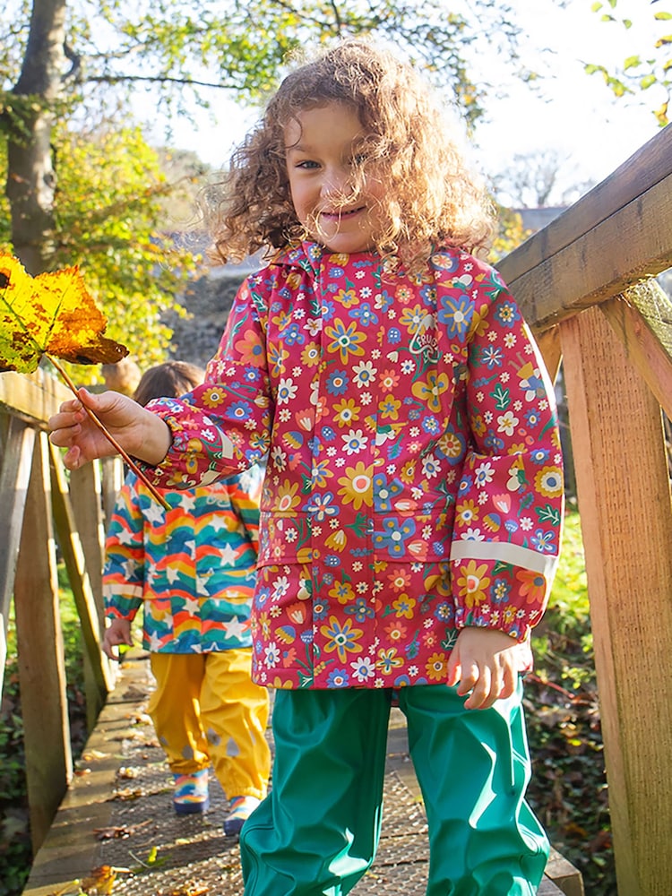 Frugi Girls Pink Printed Flowers Puddle Buster Waterproof Coat - Image 1 of 8
