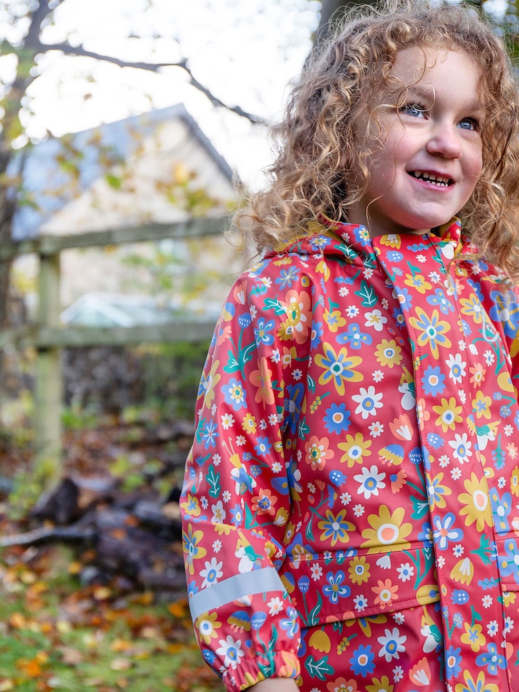 Frugi Girls Pink Printed Flowers Puddle Buster Waterproof Coat - Image 2 of 8
