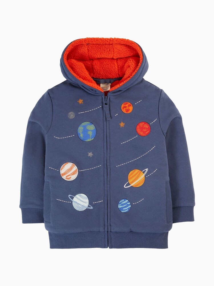 Frugi Blue Space Planets Fleece Lined Hoodie - Image 1 of 4