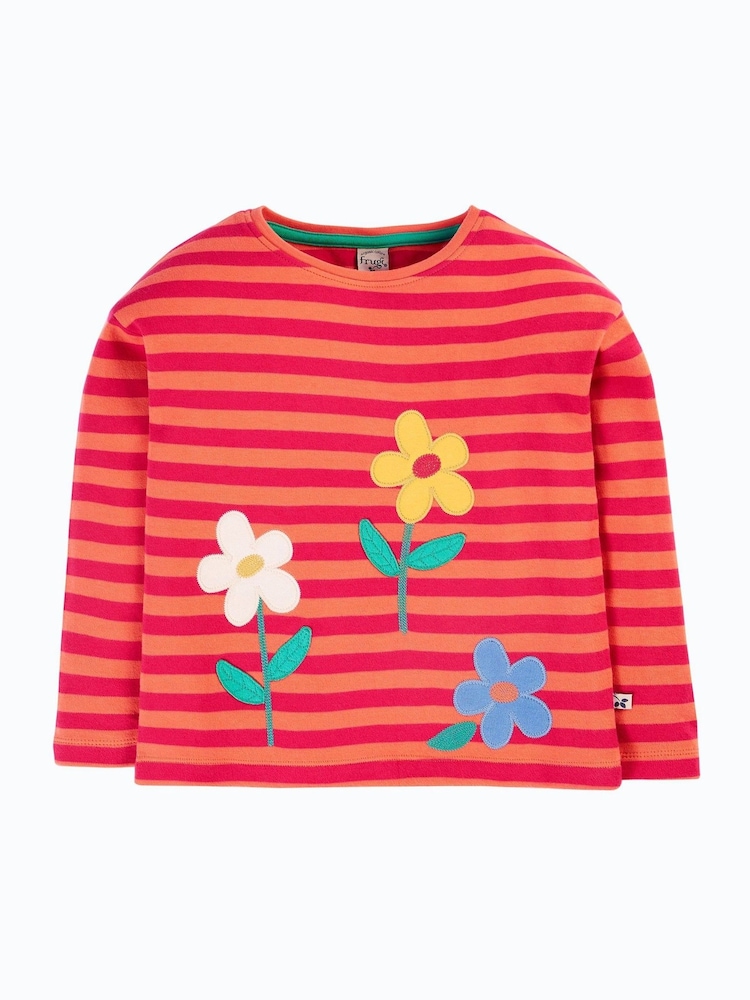 Frugi Pink Striped Applique Flowers Top - Image 1 of 5 Frugi Pink Striped Applique Flowers Top - Image 1 of 5