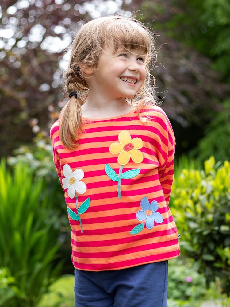 Frugi Pink Striped Applique Flowers Top - Image 2 of 5 Frugi Pink Striped Applique Flowers Top - Image 2 of 5