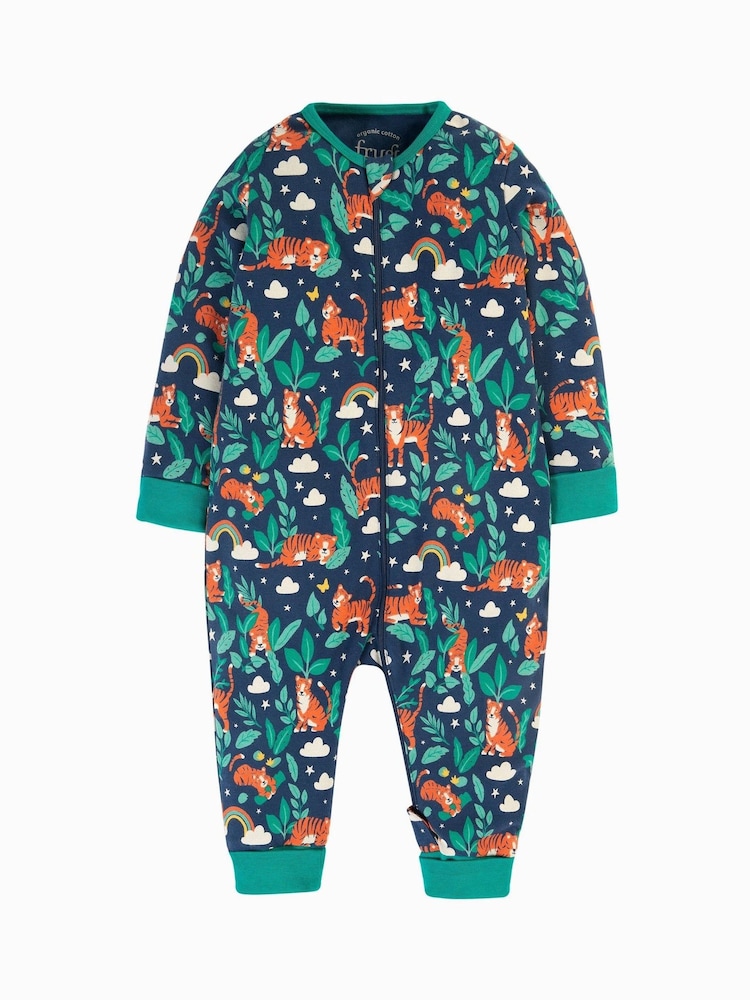 Frugi Blue Tiger Zelah Zip Up All-In-One - Image 1 of 4 Frugi Blue Tiger Zelah Zip Up All-In-One - Image 1 of 4