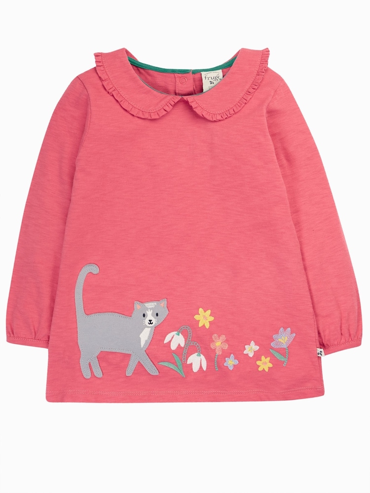Frugi Pink Cat Collared Tunic Top - صورة 1 من 4 Frugi Pink Cat Collared Tunic Top - صورة 1 من 4