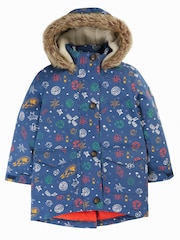 Frugi Blue Space Print Waterproof Parka Coat - Image 1 of 7