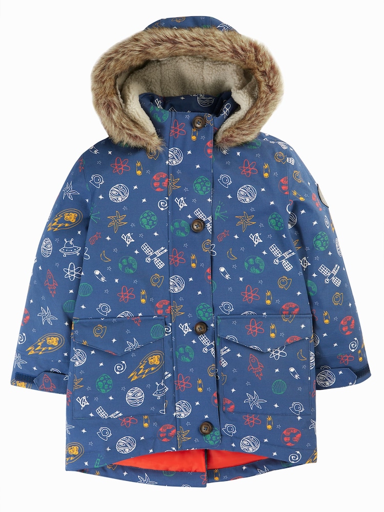 Frugi Blue Space Print Waterproof Parka Coat - Image 1 of 7