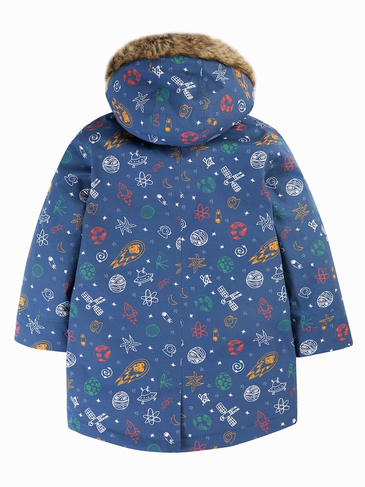 Frugi Blue Space Print Waterproof Parka Coat - Image 2 of 7
