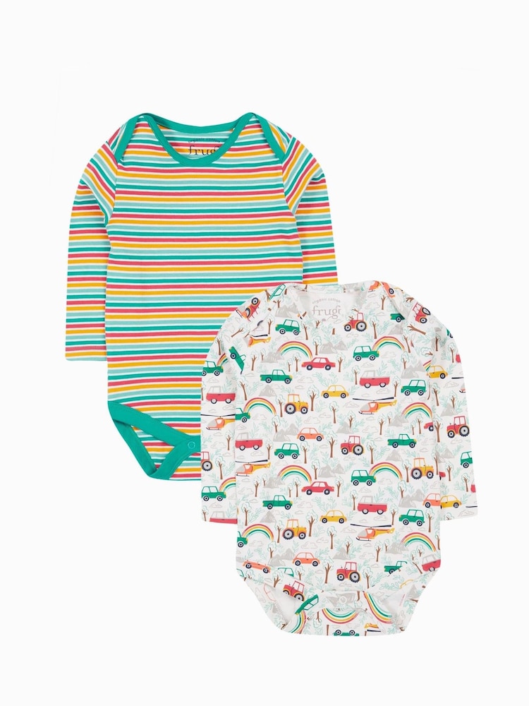 Frugi Green Cars / Striped Bodysuit 2 Pack - Image 1 of 5 Frugi Green Cars / Striped Bodysuit 2 Pack - Image 1 of 5