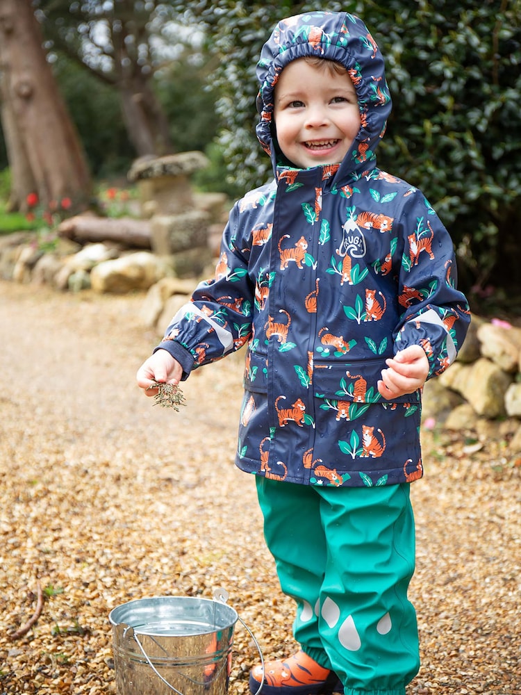 Frugi Orange Printed Tiger Puddle Buster Waterproof Coat - Image 1 of 8