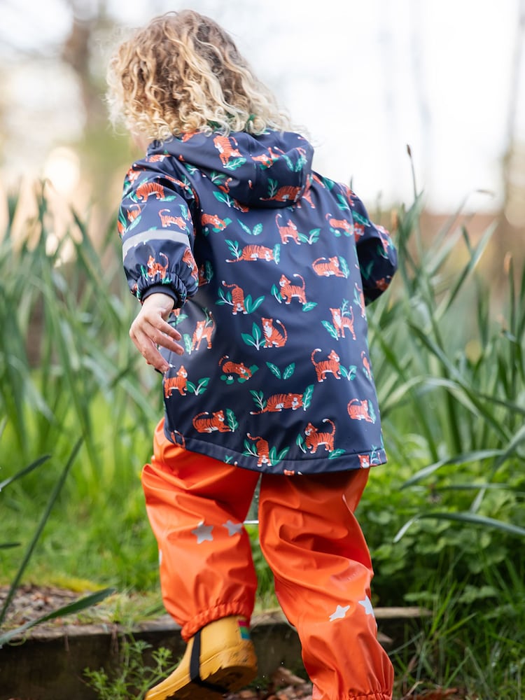Frugi Orange Printed Tiger Puddle Buster Waterproof Coat - Image 2 of 8