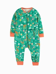 Frugi Grenouillère zippée en zelah vert girafes - Image 1 of 4