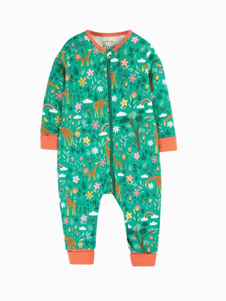 Frugi Grenouillère zippée en zelah vert girafes - Image 1 of 4