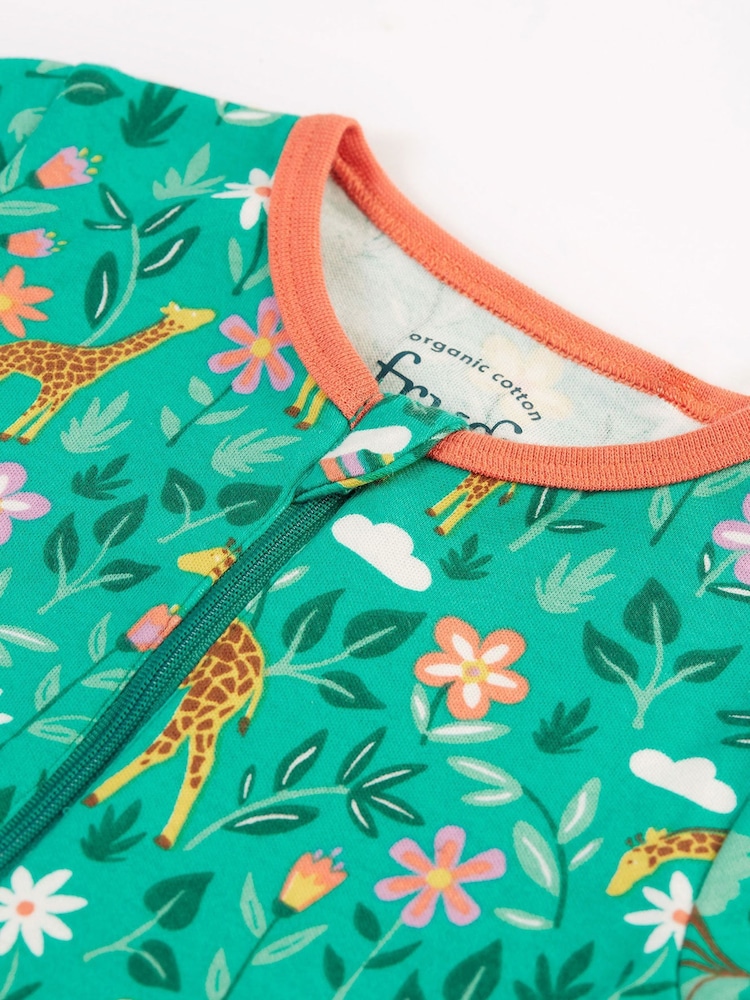 Frugi Grenouillère zippée en zelah vert girafes - Image 3 of 4