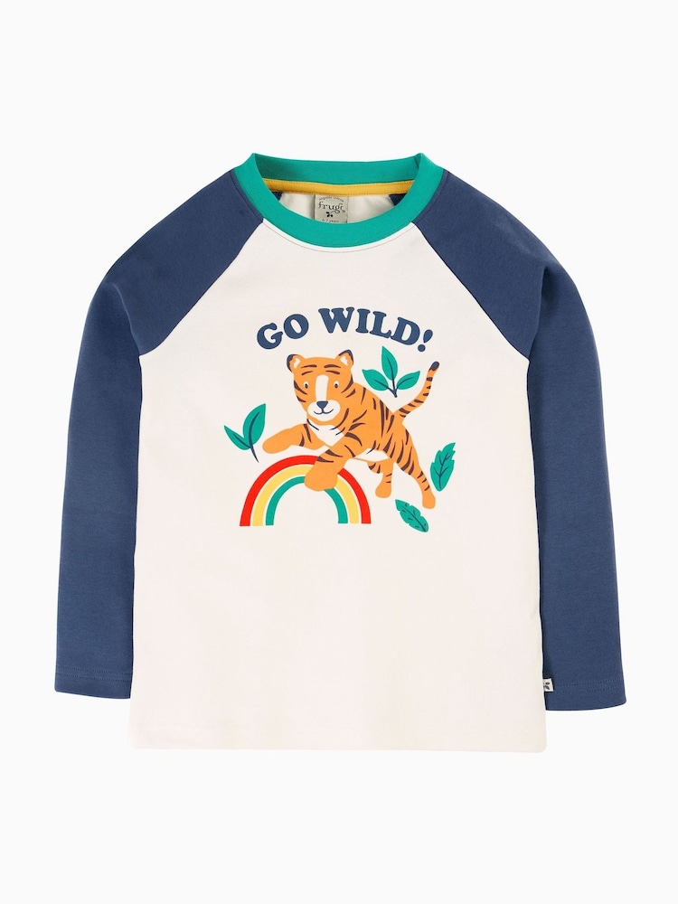 Frugi Blue Go Wild Tiger Raglan Top - Image 1 of 4