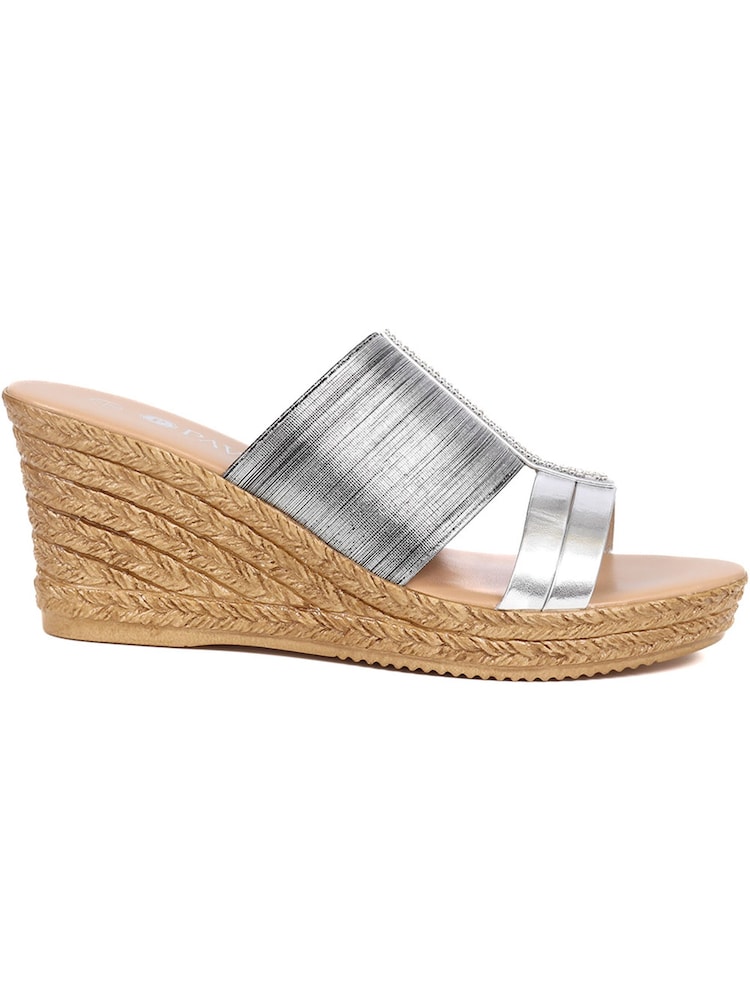 Pavers Silver Metallic Wedge Espadrilles - Image 1 of 5