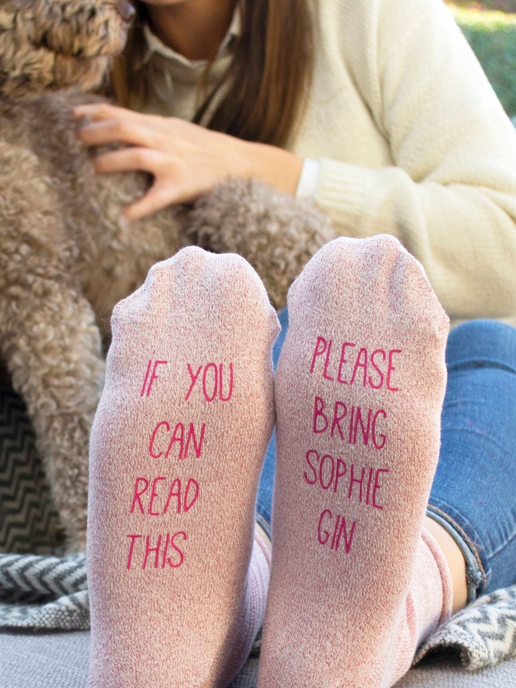 Solesmith Pink Personalised Glitter Gin Socks - Image 1 of 2