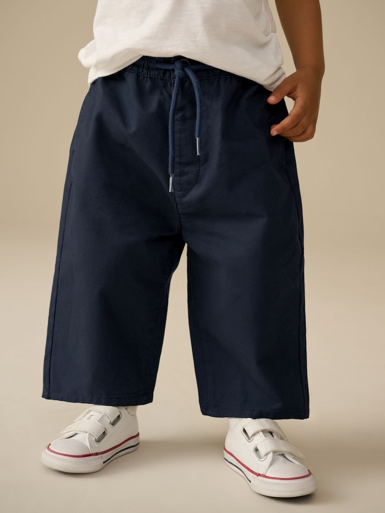 Navy Wide Leg 100% Cotton Chino Trousers with Elasticated Waist (3mths-7yrs) - Image 1 of 8