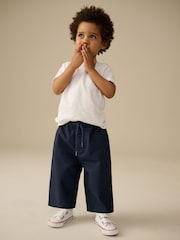 Navy Wide Leg 100% Cotton Chino Trousers with Elasticated Waist (3mths-7yrs) - Image 2 of 8