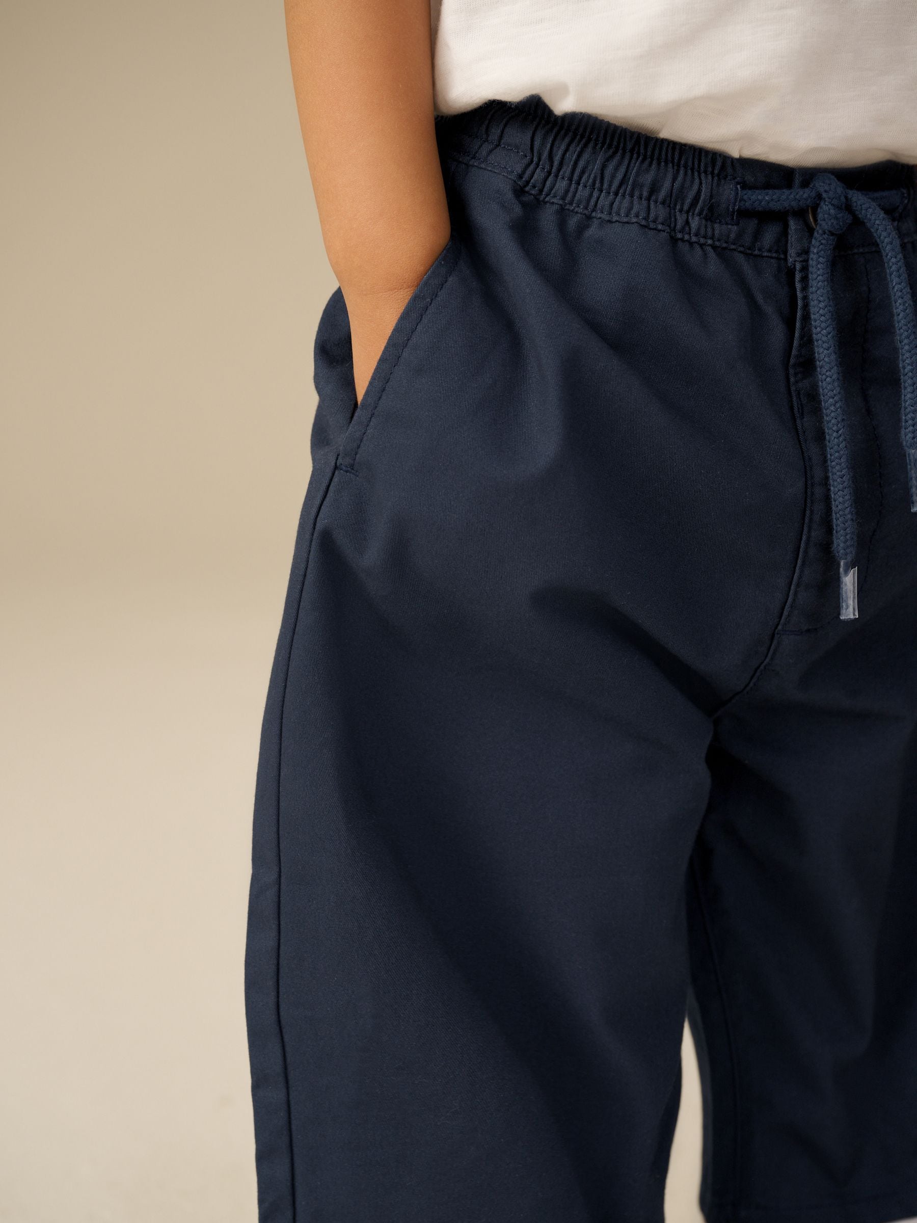 Buy Navy Wide Leg 100% Cotton Chino Trousers with Elasticated
