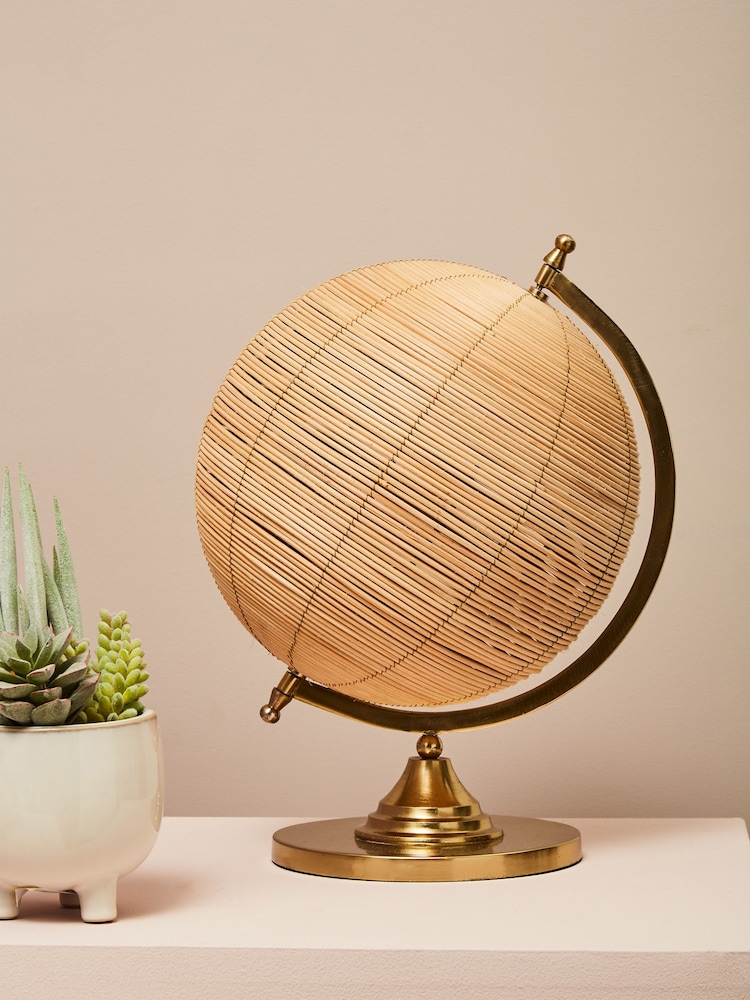 Interiors by Premier Gold and Natural Malacca Large Rattan Ornaments Globe - Image 1 of 6