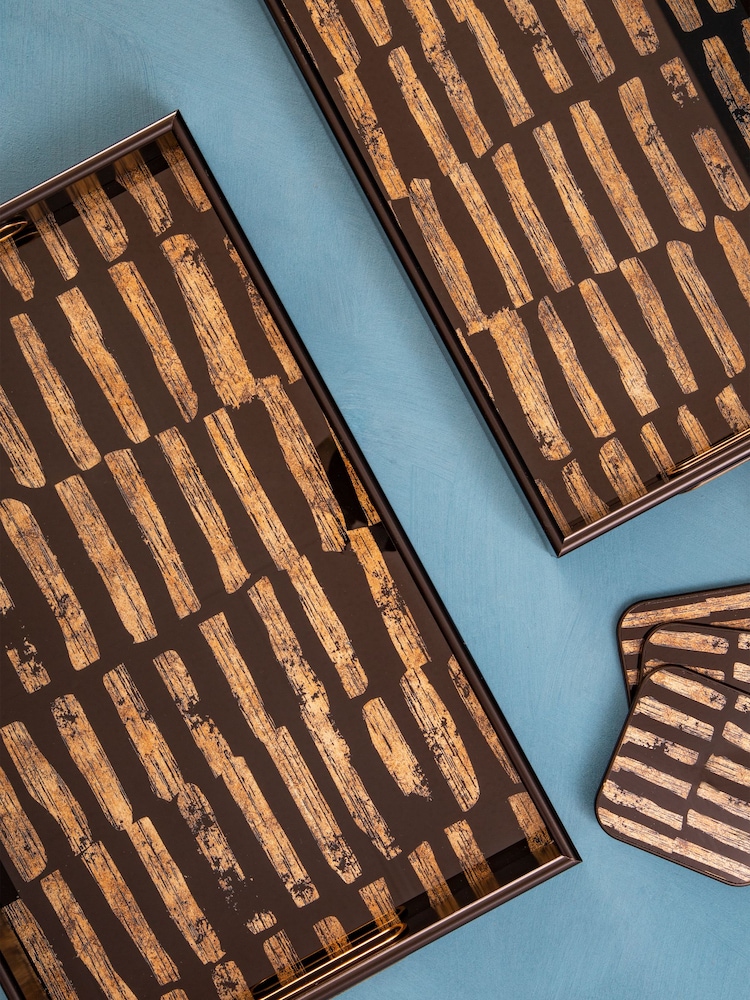 Interiors by Premier Black and Gold Celina Set Of 2 Rectangular Trays - Image 1 of 6