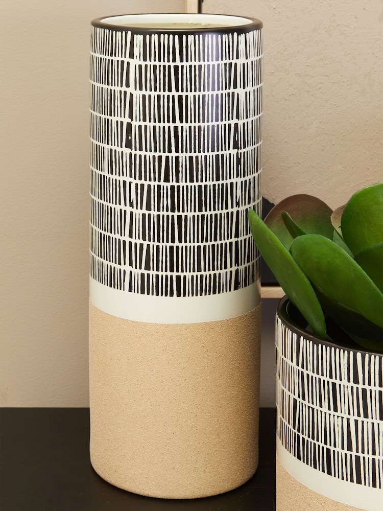 Interiors by Premier Black and White Jada Large Striped Vase - Image 1 of 6