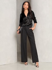 Lipsy Black Ruched Side Satin Button Through Shirt - Image 3 of 4