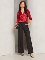 Lipsy Red Ruched Side Satin Button Through Shirt - Image 3 of 4