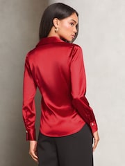 Lipsy Red Ruched Side Satin Button Through Shirt - Image 4 of 4