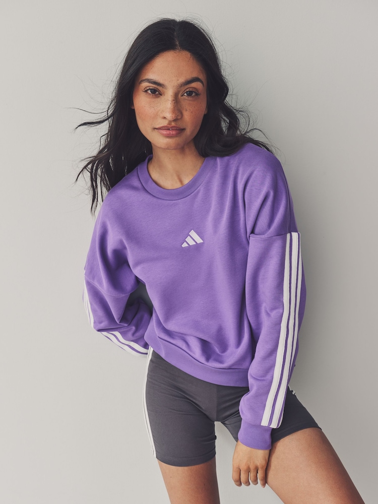 adidas Purple 3-Stripes French Terry Sweatshirt - Image 4 of 7
