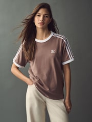 adidas originals Brown 3 Stripe T-Shirt - Image 1 of 11