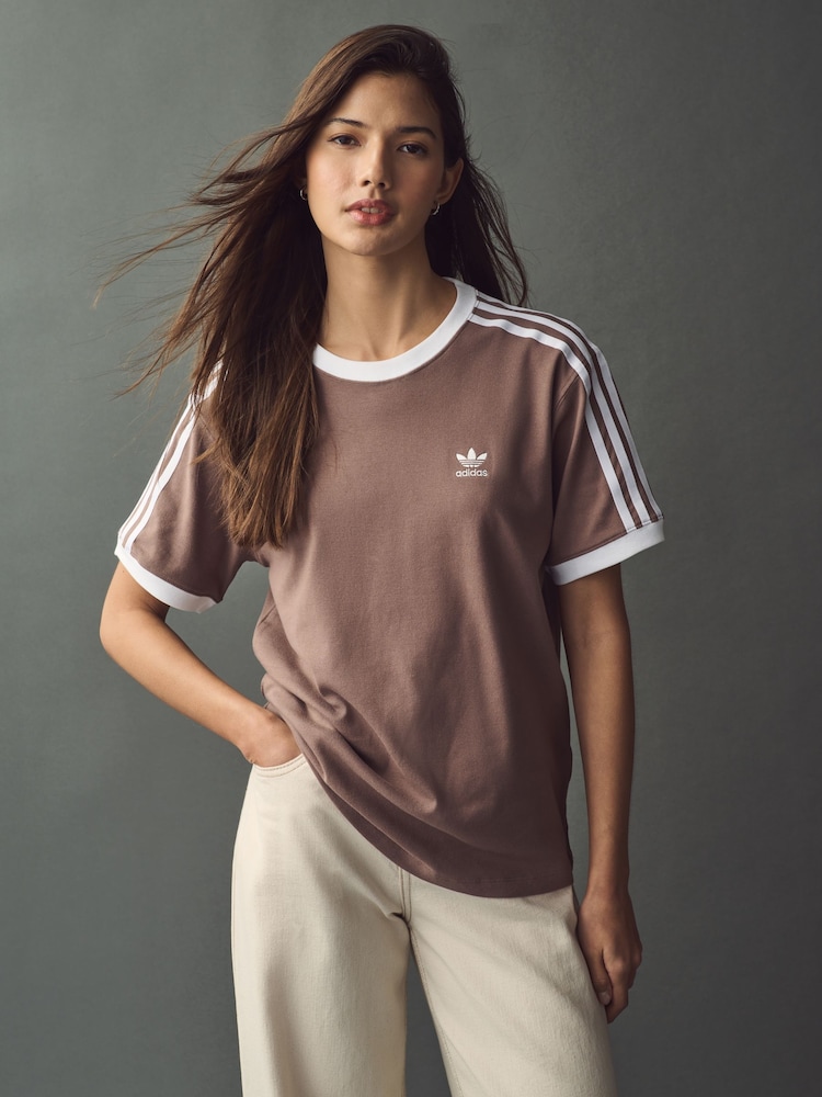 adidas originals Brown 3 Stripe T-Shirt - Image 1 of 11