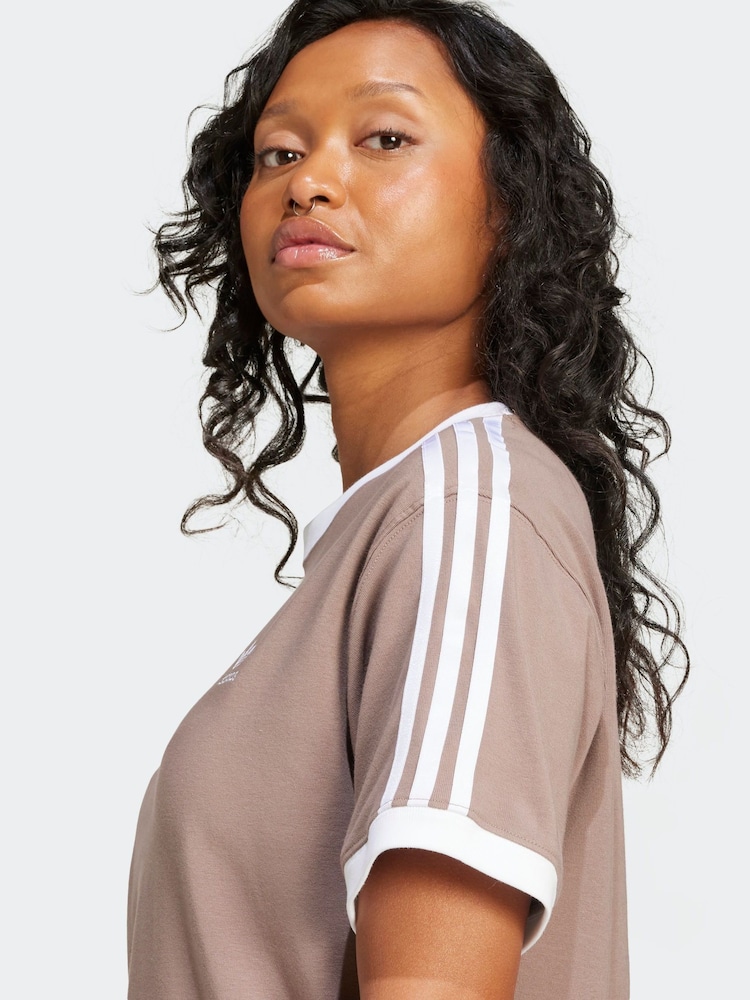 adidas originals Brown 3 Stripe T-Shirt - Image 10 of 11