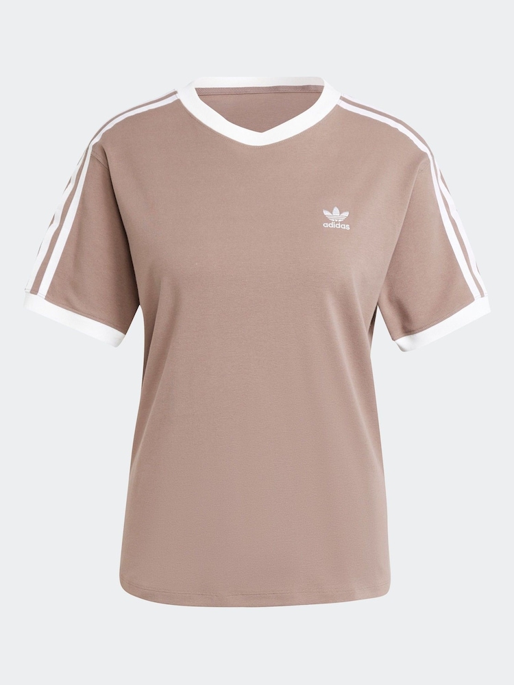 adidas originals Brown 3 Stripe T-Shirt - Image 11 of 11