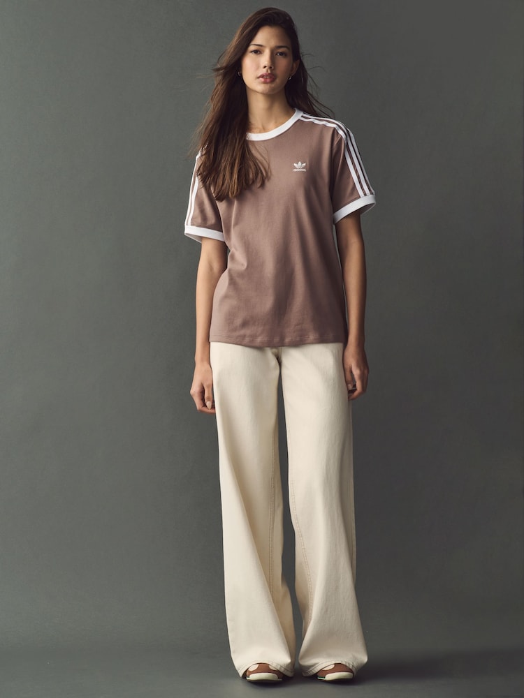 adidas originals Brown 3 Stripe T-Shirt - Image 2 of 11