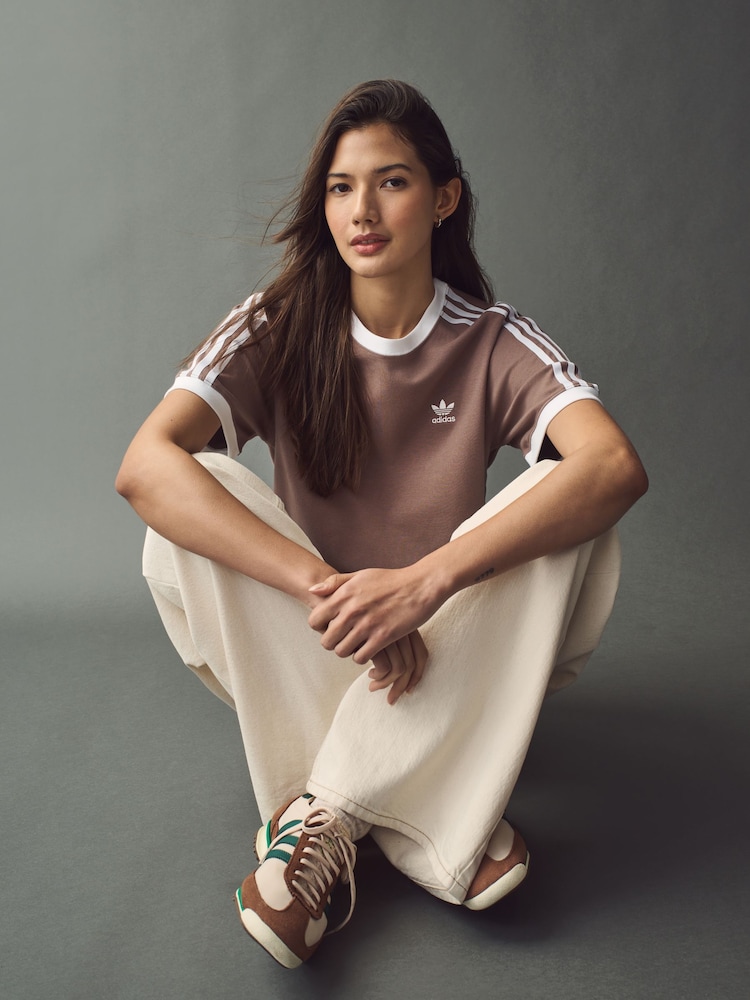 adidas originals Brown 3 Stripe T-Shirt - Image 3 of 11