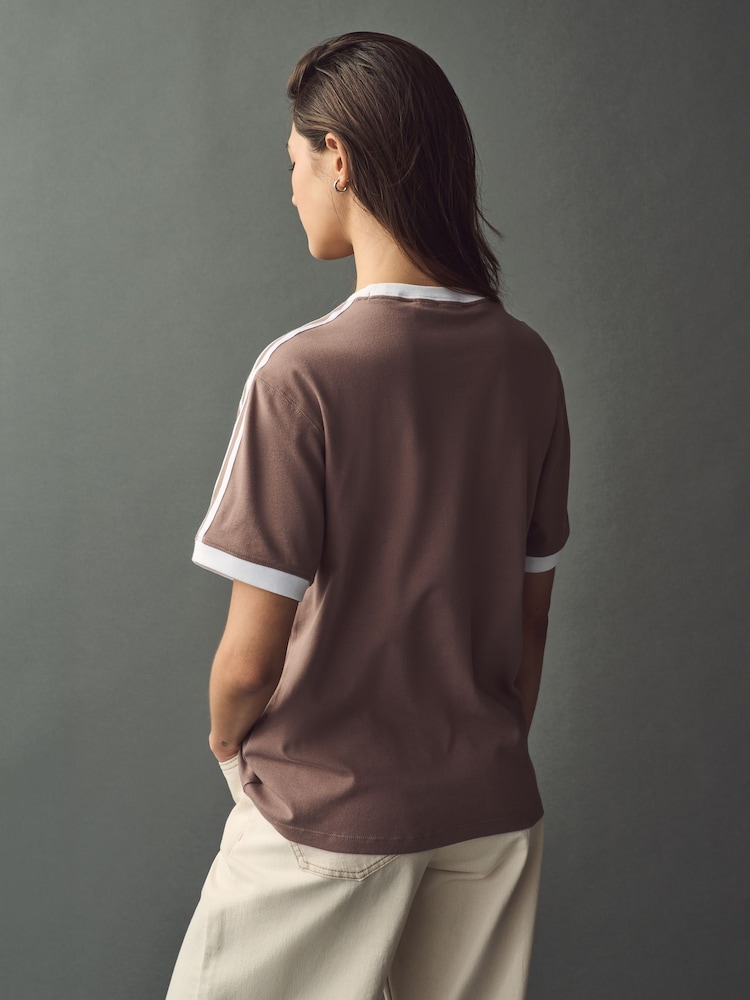 adidas originals Brown 3 Stripe T-Shirt - Image 4 of 11