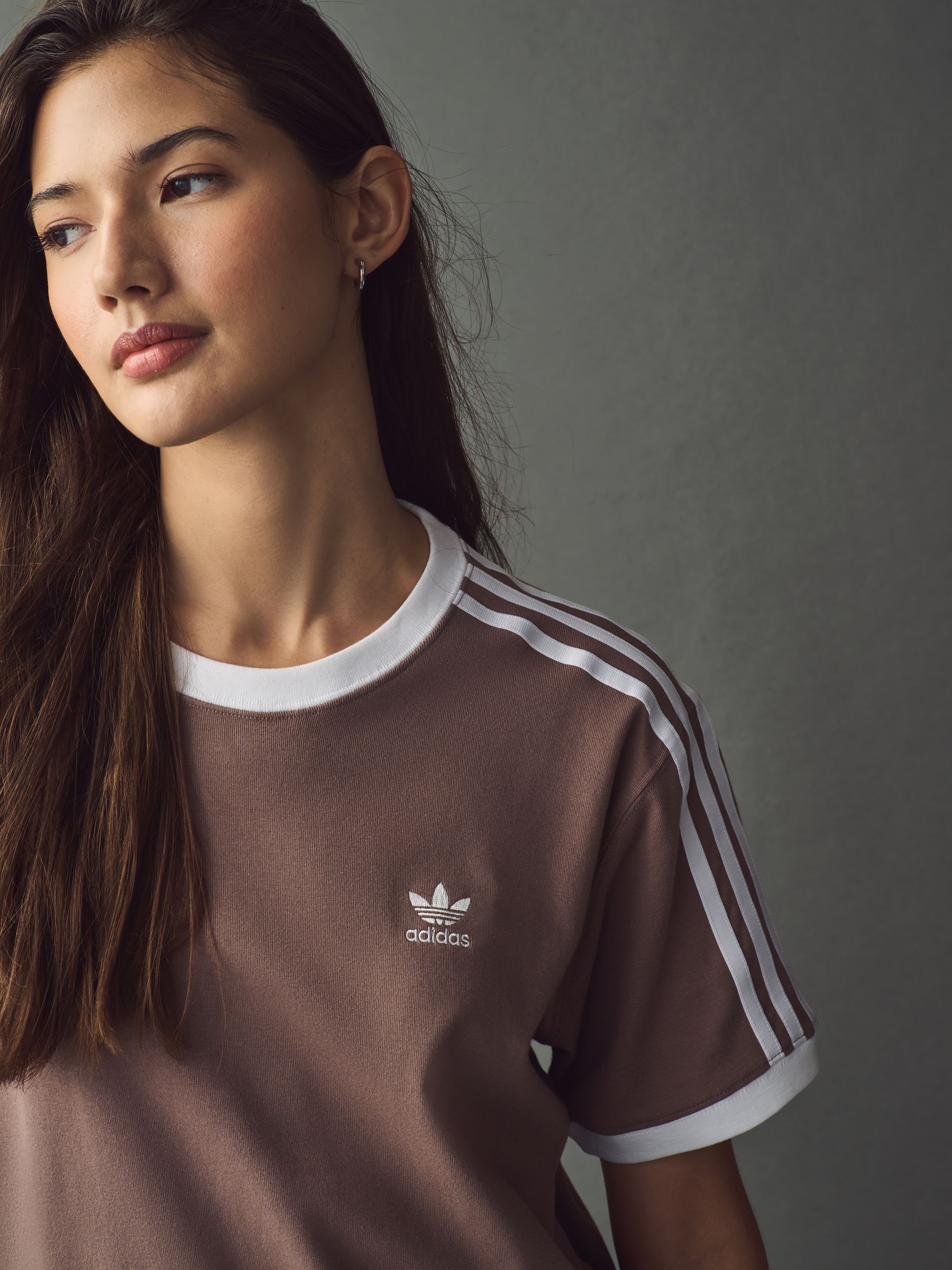 Buy adidas originals Brown 3 Stripe T-Shirt from Next Luxembourg