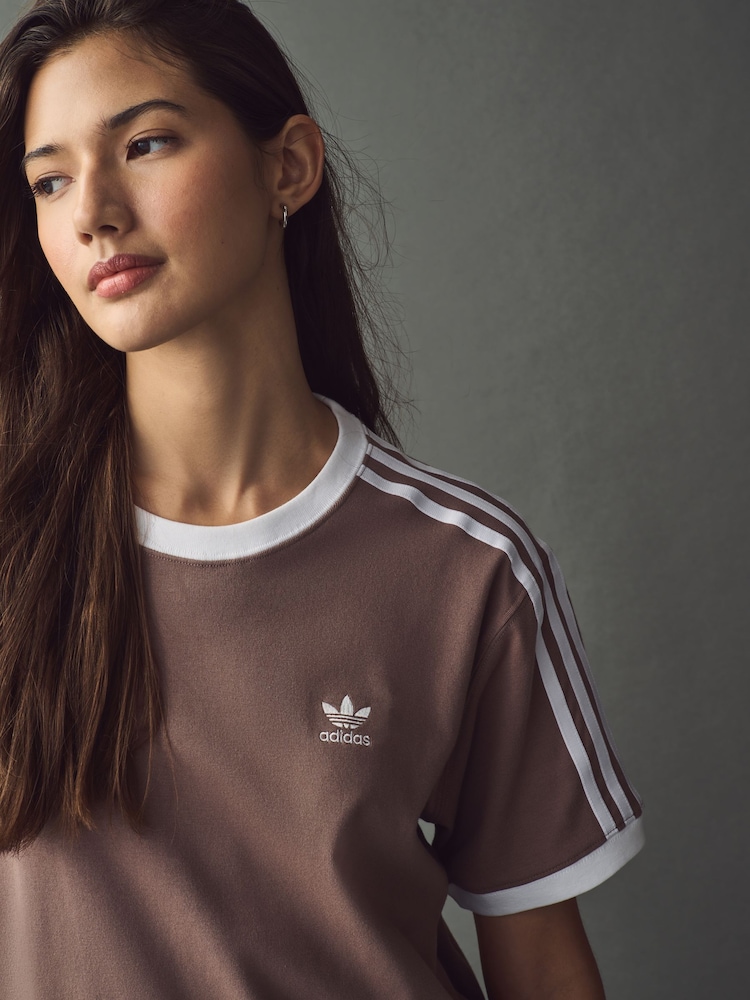 adidas originals Brown 3 Stripe T-Shirt - Image 5 of 11