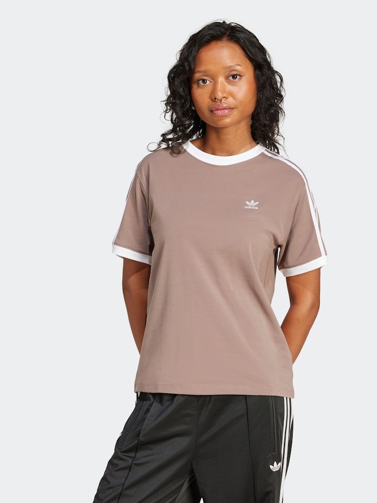 adidas originals Brown 3 Stripe T-Shirt - Image 6 of 11