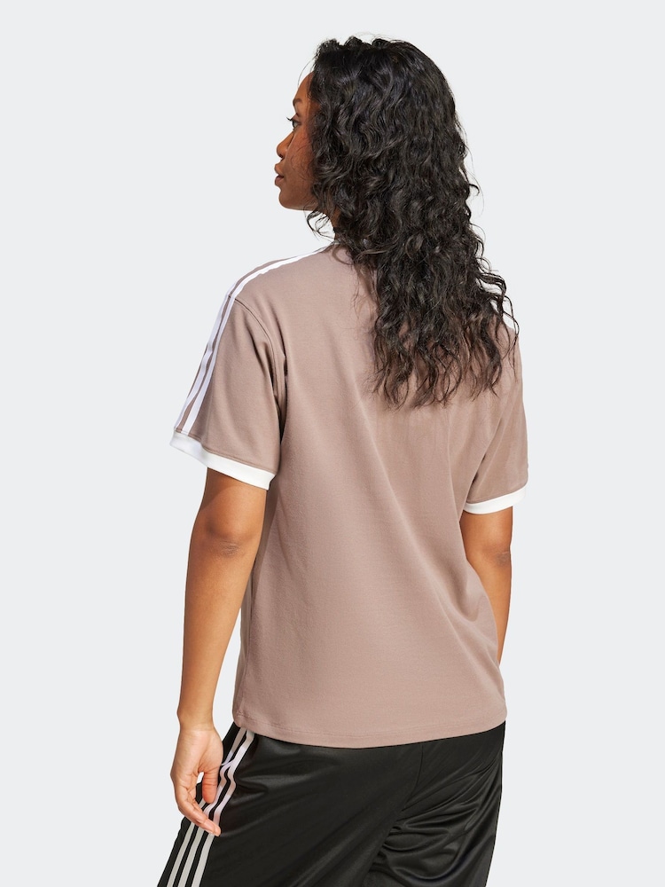 adidas originals Brown 3 Stripe T-Shirt - Image 7 of 11